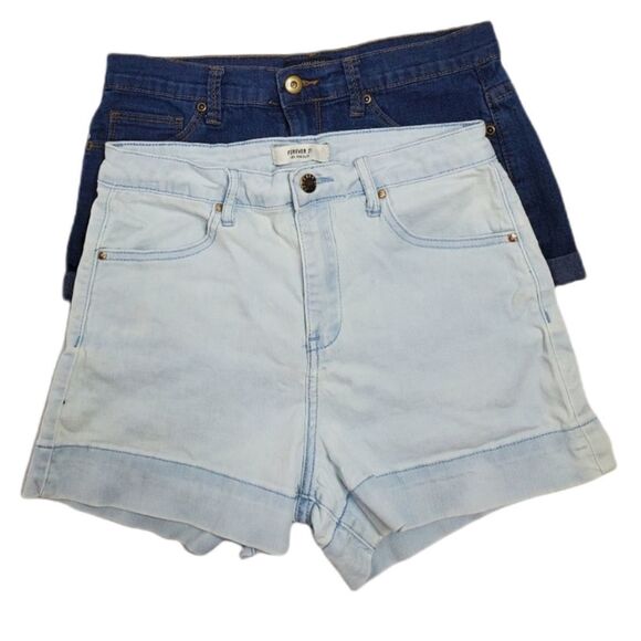 TWO pairs of denim blue jean cuffed stretch shorts 27 - Picture 1 of 12